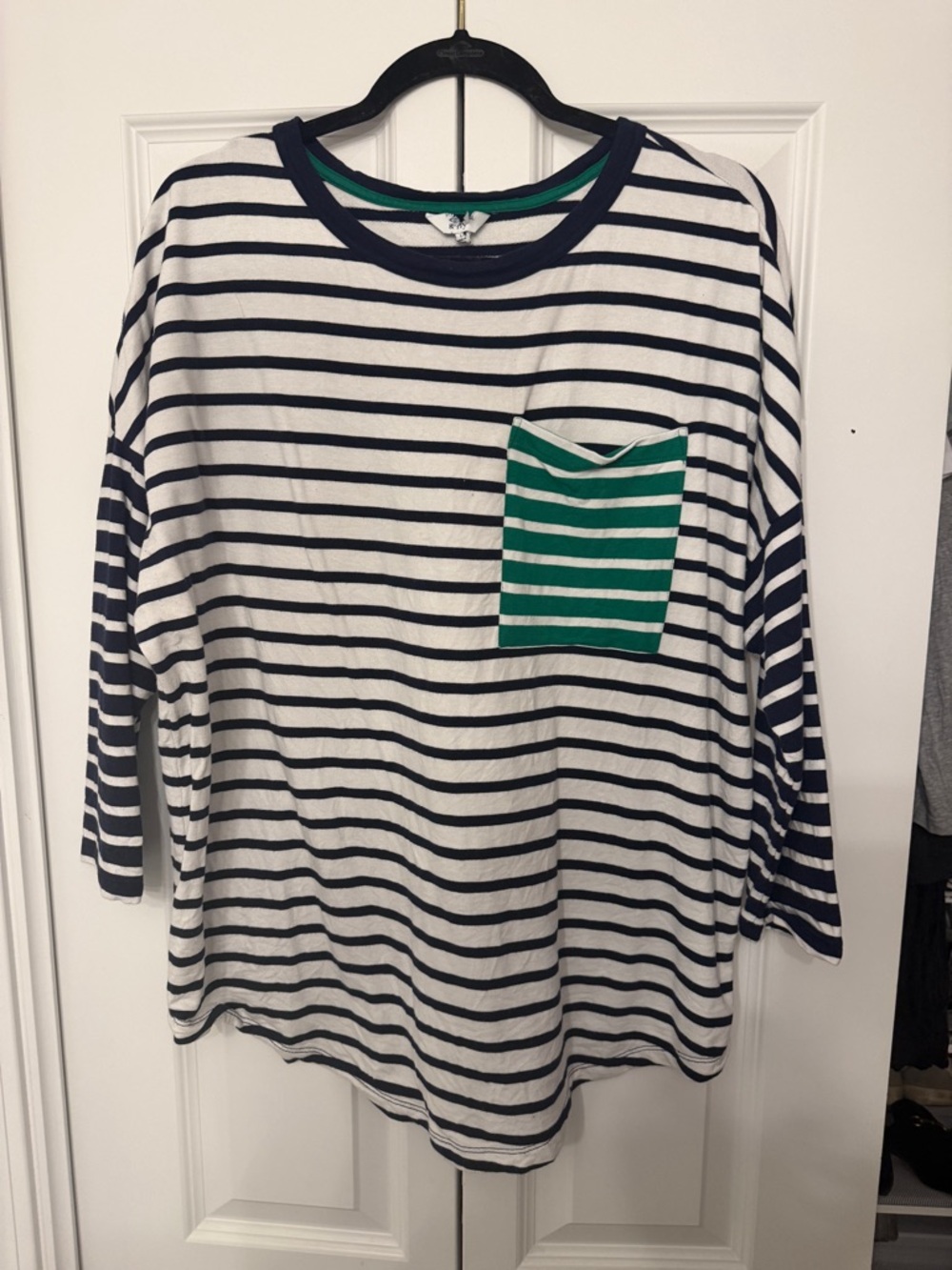 Crown & Ivy Terry Striped 3/4 Sleeve Tee